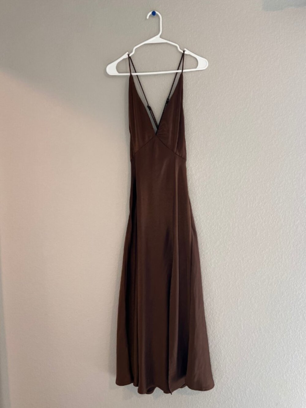 Hello Molly Brown Satin Midi Dress Cowl Neck Open Back Women's US 8